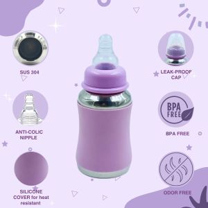 Voik Vega Joy Purple Stainless Steel Baby Feeding Bottle 140ml