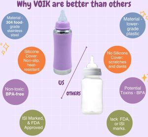 Voik Vega Joy Purple Stainless Steel Baby Feeding Bottle 240ml
