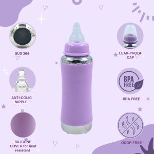 Voik Vega Joy Purple Stainless Steel Baby Feeding Bottle 240ml