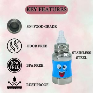 Voik Vega Silicone Sleeve Blue Smile Print Baby Feeding Bottle 140ml