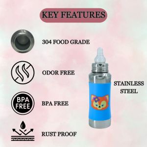 Voik Vega Silicone Sleeve Blue Cat Print Baby Feeding Bottle 240ml