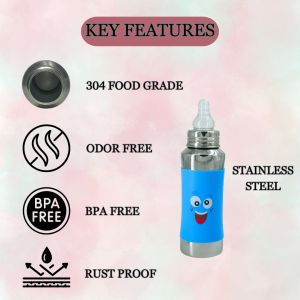 Voik Vega Silicone Sleeve Blue Smile Print Baby Feeding Bottle 240ml
