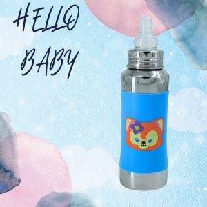 Voik Vega Silicone Sleeve Blue Cat Print Baby Feeding Bottle 240ml