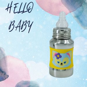 Voik Vega Silicone Sleeve Yellow Cat Print Baby Feeding Bottle 140ml