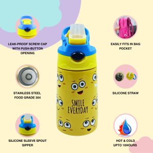 Voik Sippy Smile Stainless Steel Water Bottle with Straw