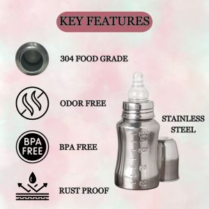 Voik Vega Stainless Steel Baby Feeding Bottle 140ml