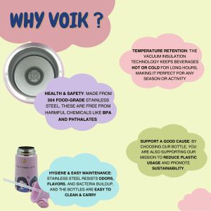 Voik Sippy Girls Stainless Steel Water Bottle with Straw