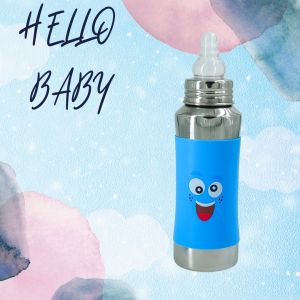 Voik Vega Silicone Sleeve Blue Smile Print Baby Feeding Bottle 240ml