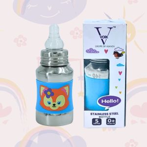 Voik Vega Silicone Sleeve Blue Cat Print Baby Feeding Bottle 140ml