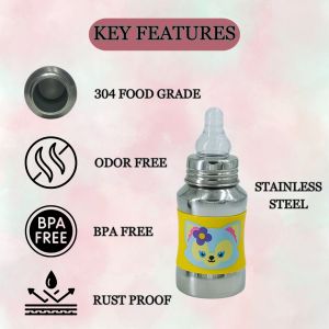 Voik Vega Silicone Sleeve Yellow Cat Print Baby Feeding Bottle 140ml
