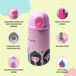 Voik Sippy Girls Stainless Steel Water Bottle with Straw