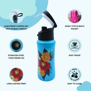 Voik Kiddo Flora Stainless Steel Flip Cap Water Bottle 500ml