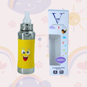 Voik Vega Silicone Sleeve Yellow Smile Print Baby Feeding Bottle 240ml
