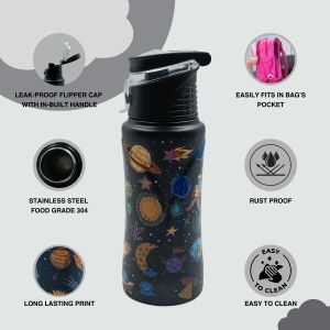 Voik Kiddo Space Stainless Steel Flip Cap Water Bottle 500ml