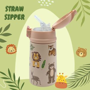 Voik Sippy Jungle Stainless Steel Water Bottle with Straw