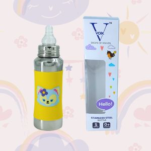 Voik Vega Silicone Sleeve Yellow Cat Print Baby Feeding Bottle 240ml
