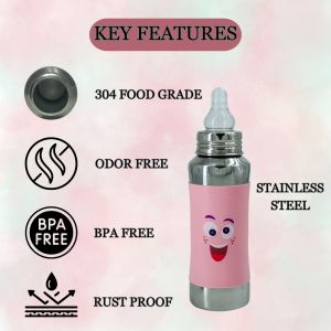 Voik Vega Silicone Sleeve Pink Smile Print Baby Feeding Bottle 240ml