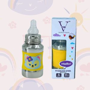 Voik Vega Silicone Sleeve Yellow Cat Print Baby Feeding Bottle 140ml