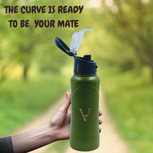 Voik Curve Matte Green Stainless Steel Water Bottle 500ml