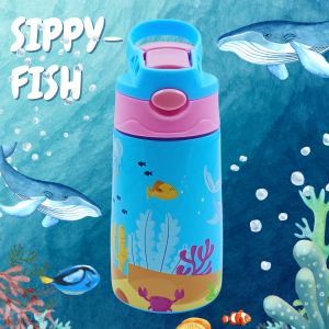 Voik Sippy Fish Stainless Steel Water Bottle with Straw