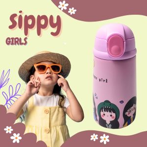 Voik Sippy Girls Stainless Steel Water Bottle with Straw