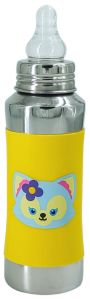 Voik Vega Silicone Sleeve Yellow Cat Print Baby Feeding Bottle 240ml