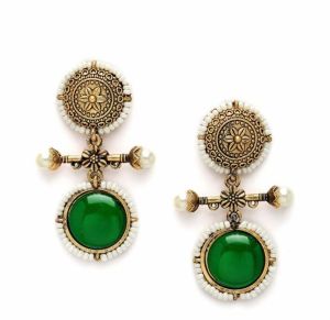 Antique gold plated earrings_Green