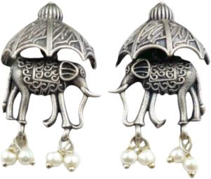 elephant silver oxidised earrings