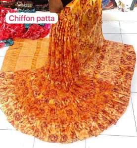 Orange Chiffon Floral Print Saree