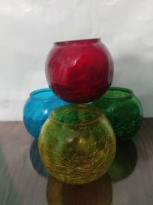 Cracked Rolly Polly Glass Votive Candle Holder