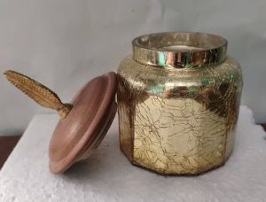 Crackle Glass Decorative Candle Jar