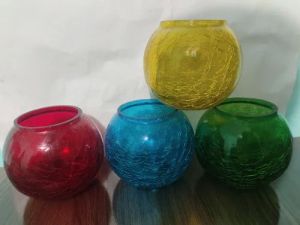 Cracked Rolly Polly Glass Votive Candle Holder