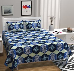 Blue Cotton Decorative Bed Sheet