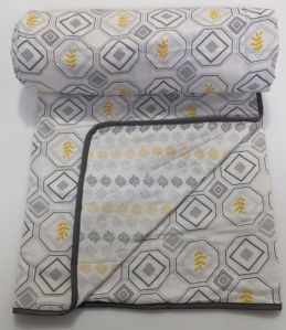 Grey Cotton Printed Dohar Blanket