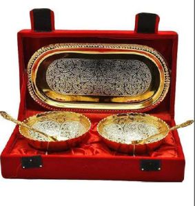 3.6 Inch German Silver Plated Bowl With Tray Set