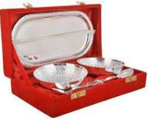 3.6 Inch German Silver Plated Bowl With Tray Set