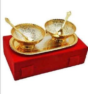 3.6 Inch German Silver Plated Bowl With Tray Set