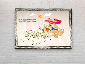 Indian Hindu God Krishna Arjun Handmade Tapestry Wall hanging