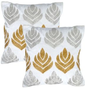 Handmade Golden Silver Maple Leaves Beaded Cushion Covers