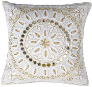 Handmade Mandala White Gold Wool Embroidery Cushion Covers
