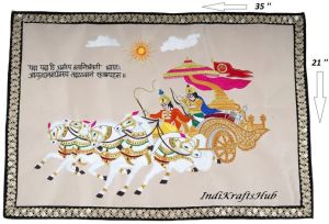 Indian Hindu God Krishna Arjun Handmade Tapestry Wall hanging