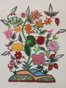 Crewel Hand Embroidery Floral Wall Hanging
