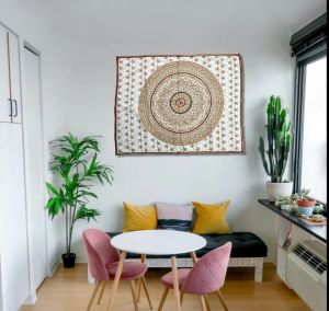 Handmade Golden White Beaded Embroidery Wall Hanging
