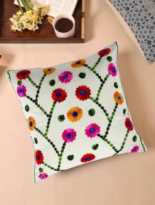 Colorful Wool Thread Hand Embroidered Cushion Cover