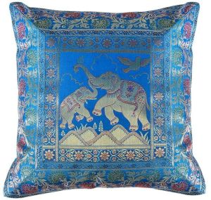 Indian Ethnic Brocade Blue Silk Cushion Cover