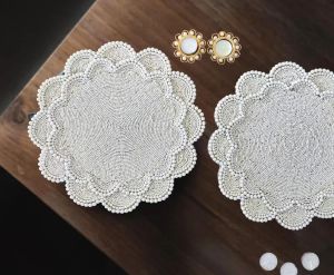 Winter Theme White Silver Snowflakes Beaded Placemats
