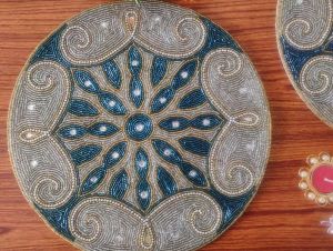Handmade Golden Blue Paisley Pattern Beaded Table Placemats