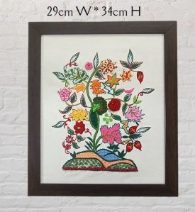 Crewel Hand Embroidery Floral Wall Hanging