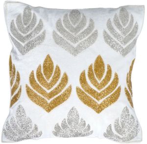 Handmade Golden Silver Maple Leaves Beaded Cushion Covers