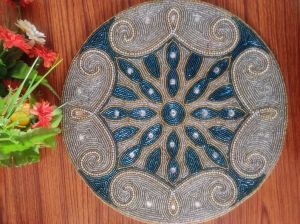 Handmade Golden Blue Paisley Pattern Beaded Table Placemats